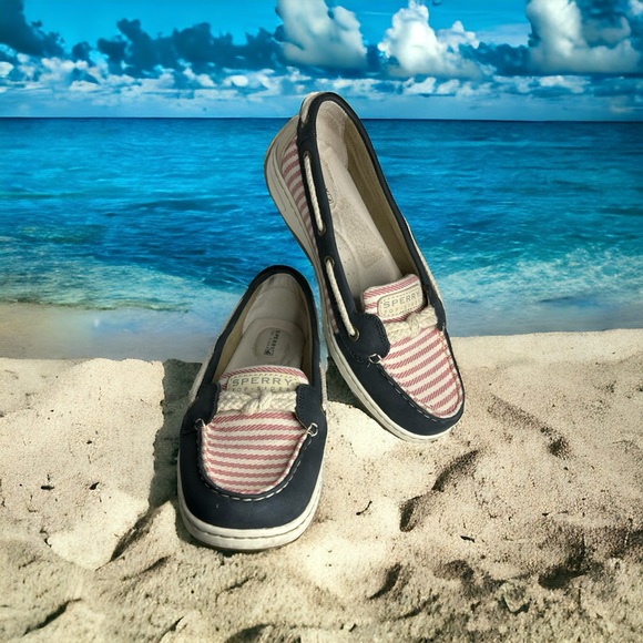 Sperry Top Siders Leather Canvas Boat Shoe Loafer Size 8M Fits Like 7.5M Navy - Picture 2 of 12
